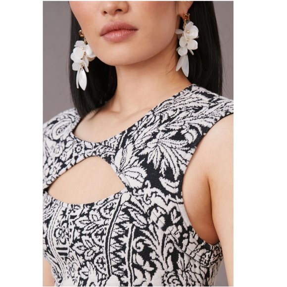 Anthropologie Jacquard Cut-Out Midi Dress Black White Floral Sleeveless - Picture 3 of 3